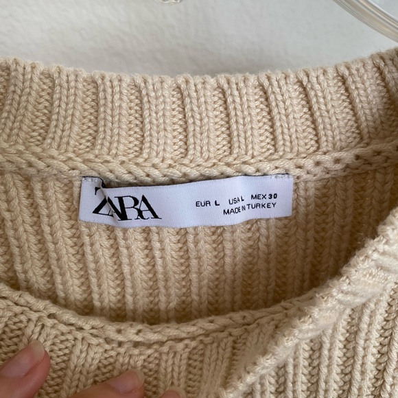 Zara Knit Sweater with Polka Dot Sleeves - Beige - Picture 3 of 5